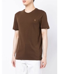 braunes besticktes T-Shirt mit einem Rundhalsausschnitt von Polo Ralph Lauren