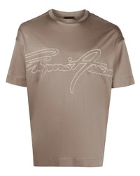 braunes besticktes T-Shirt mit einem Rundhalsausschnitt von Emporio Armani