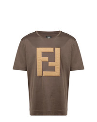 braunes besticktes T-Shirt mit einem Rundhalsausschnitt von Fendi