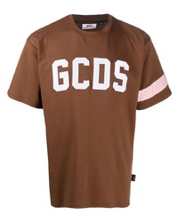 braunes besticktes T-Shirt mit einem Rundhalsausschnitt von Gcds