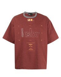 braunes besticktes T-Shirt mit einem Rundhalsausschnitt von Kolor