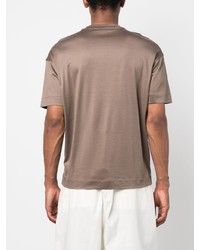 braunes besticktes T-Shirt mit einem Rundhalsausschnitt von Emporio Armani