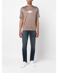 braunes besticktes T-Shirt mit einem Rundhalsausschnitt von Emporio Armani