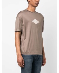 braunes besticktes T-Shirt mit einem Rundhalsausschnitt von Emporio Armani