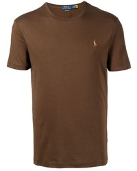 braunes besticktes T-Shirt mit einem Rundhalsausschnitt von Polo Ralph Lauren