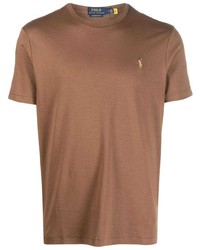 braunes besticktes T-Shirt mit einem Rundhalsausschnitt von Polo Ralph Lauren