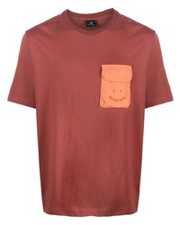 braunes besticktes T-Shirt mit einem Rundhalsausschnitt von PS Paul Smith