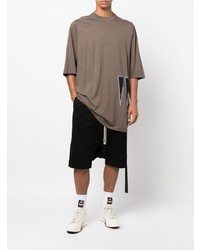 braunes besticktes T-Shirt mit einem Rundhalsausschnitt von Rick Owens DRKSHDW