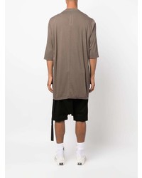 braunes besticktes T-Shirt mit einem Rundhalsausschnitt von Rick Owens DRKSHDW