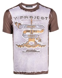 braunes besticktes T-Shirt mit einem Rundhalsausschnitt von Y/Project