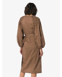 braunes besticktes Wickelkleid aus Baumwolle von Marysia