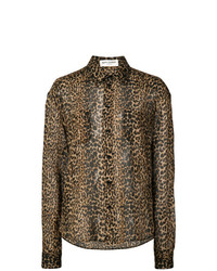 braunes Businesshemd mit Leopardenmuster von Saint Laurent
