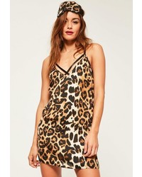 braunes Camisole-Kleid mit Leopardenmuster