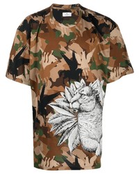 braunes Camouflage T-Shirt mit einem Rundhalsausschnitt von Etro