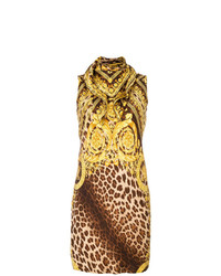 braunes Etuikleid mit Leopardenmuster von Versace Vintage