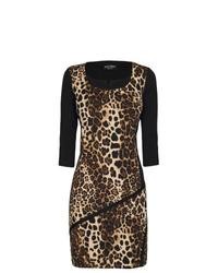 braunes figurbetontes Kleid mit Leopardenmuster