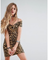 braunes figurbetontes Kleid mit Leopardenmuster von Motel