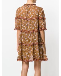 braunes gerade geschnittenes Kleid mit Blumenmuster von Isabel Marant Etoile