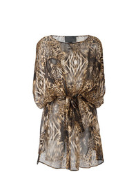 braunes gerade geschnittenes Kleid mit Leopardenmuster von Philipp Plein