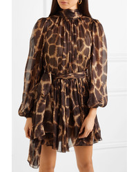 braunes gerade geschnittenes Kleid mit Leopardenmuster von Dolce & Gabbana