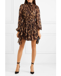 braunes gerade geschnittenes Kleid mit Leopardenmuster von Dolce & Gabbana