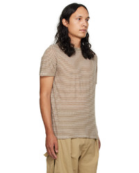 braunes horizontal gestreiftes T-Shirt mit einem Rundhalsausschnitt von Isabel Marant