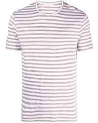 braunes horizontal gestreiftes T-Shirt mit einem Rundhalsausschnitt von Boglioli