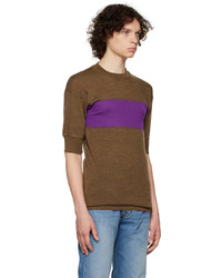 braunes horizontal gestreiftes T-Shirt mit einem Rundhalsausschnitt von Maison Margiela
