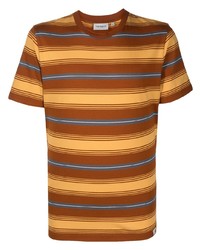 braunes horizontal gestreiftes T-Shirt mit einem Rundhalsausschnitt von Carhartt WIP