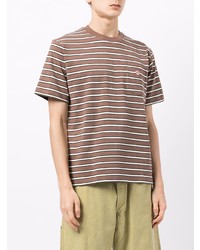 braunes horizontal gestreiftes T-Shirt mit einem Rundhalsausschnitt von Danton