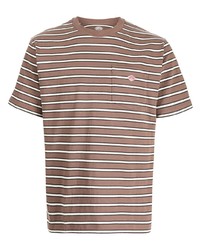 braunes horizontal gestreiftes T-Shirt mit einem Rundhalsausschnitt von Danton