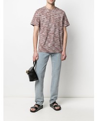 braunes horizontal gestreiftes T-Shirt mit einem Rundhalsausschnitt von Missoni