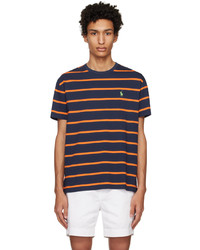 braunes horizontal gestreiftes T-Shirt mit einem Rundhalsausschnitt von Polo Ralph Lauren