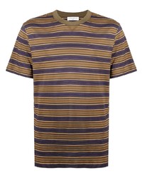 braunes horizontal gestreiftes T-Shirt mit einem Rundhalsausschnitt von Sandro Paris