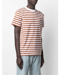 braunes horizontal gestreiftes T-Shirt mit einem Rundhalsausschnitt von Carhartt WIP