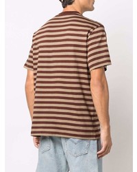 braunes horizontal gestreiftes T-Shirt mit einem Rundhalsausschnitt von Carhartt WIP