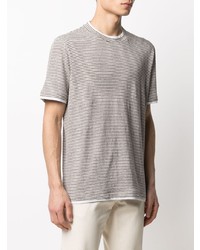 braunes horizontal gestreiftes T-Shirt mit einem Rundhalsausschnitt von Brunello Cucinelli