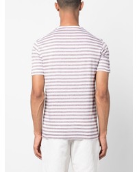 braunes horizontal gestreiftes T-Shirt mit einem Rundhalsausschnitt von Boglioli