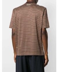 braunes horizontal gestreiftes T-Shirt mit einem Rundhalsausschnitt von Lanvin