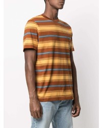 braunes horizontal gestreiftes T-Shirt mit einem Rundhalsausschnitt von Carhartt WIP