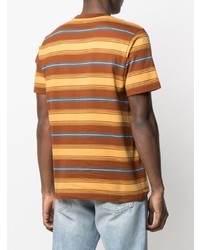 braunes horizontal gestreiftes T-Shirt mit einem Rundhalsausschnitt von Carhartt WIP