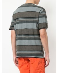 braunes horizontal gestreiftes T-Shirt mit einem Rundhalsausschnitt von Kolor