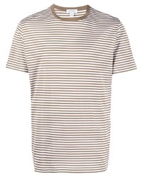 braunes horizontal gestreiftes T-Shirt mit einem Rundhalsausschnitt von Sunspel