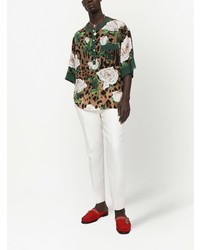 braunes Kurzarmhemd mit Blumenmuster von Dolce & Gabbana