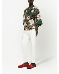 braunes Kurzarmhemd mit Blumenmuster von Dolce & Gabbana