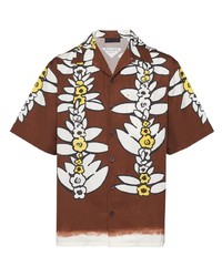 braunes Kurzarmhemd mit Blumenmuster von Prada