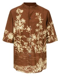 braunes Kurzarmhemd mit Blumenmuster von Salvatore Ferragamo