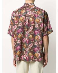 braunes Kurzarmhemd mit Blumenmuster von Etro