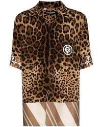 braunes Kurzarmhemd mit Leopardenmuster von Dolce & Gabbana