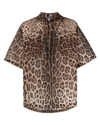 braunes Kurzarmhemd mit Leopardenmuster von Dolce & Gabbana